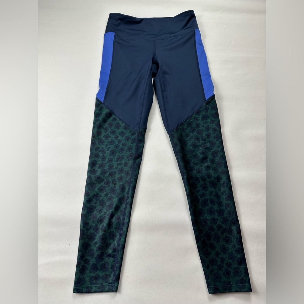 JoyLab athletic leggings. navy blue, blue and green with floral print. Size xs